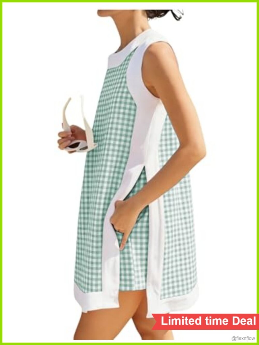 Women's 2 Piece Plaid Short Set Cotton Sleeveless Top Shorts Pockets